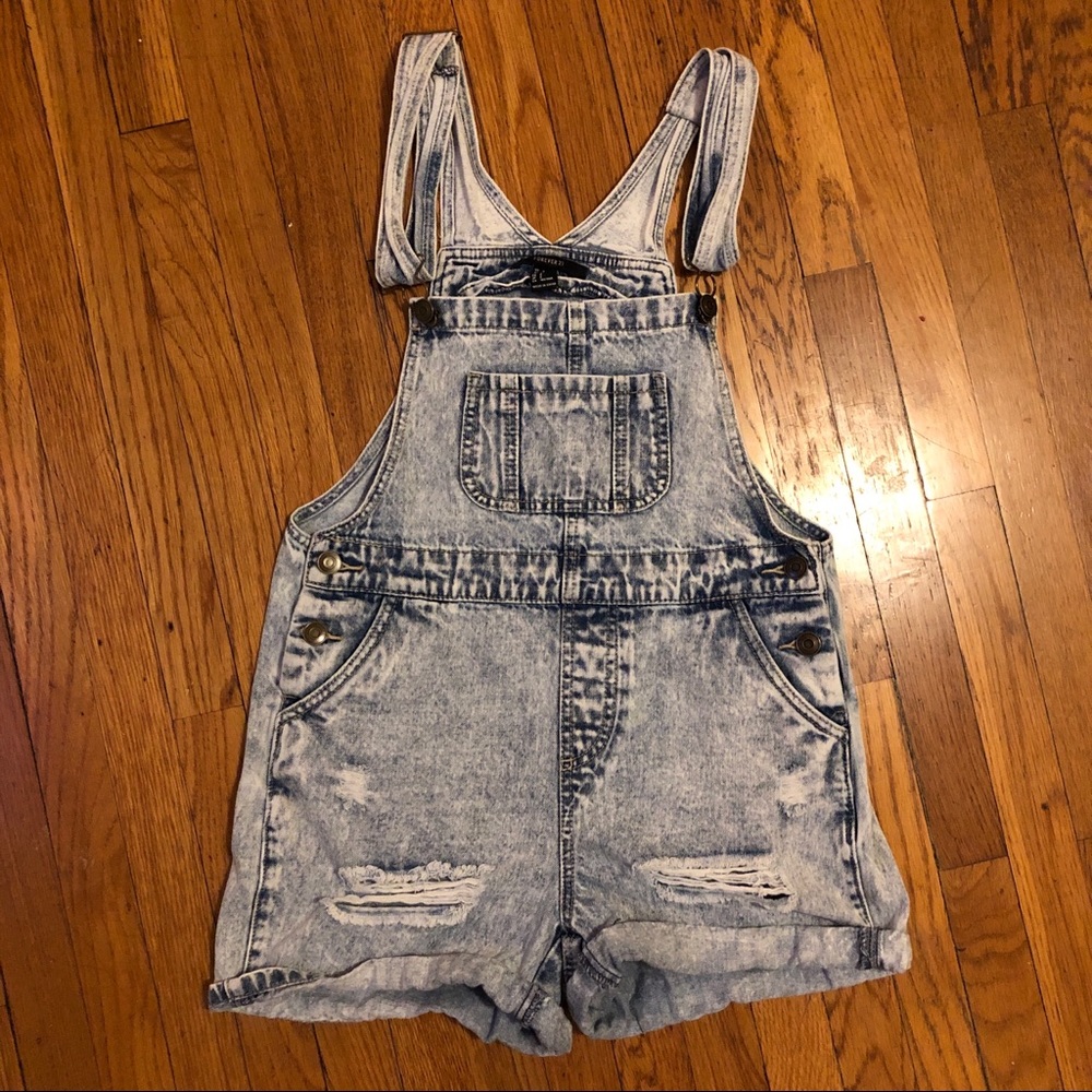 F21 acid wash overall shorts